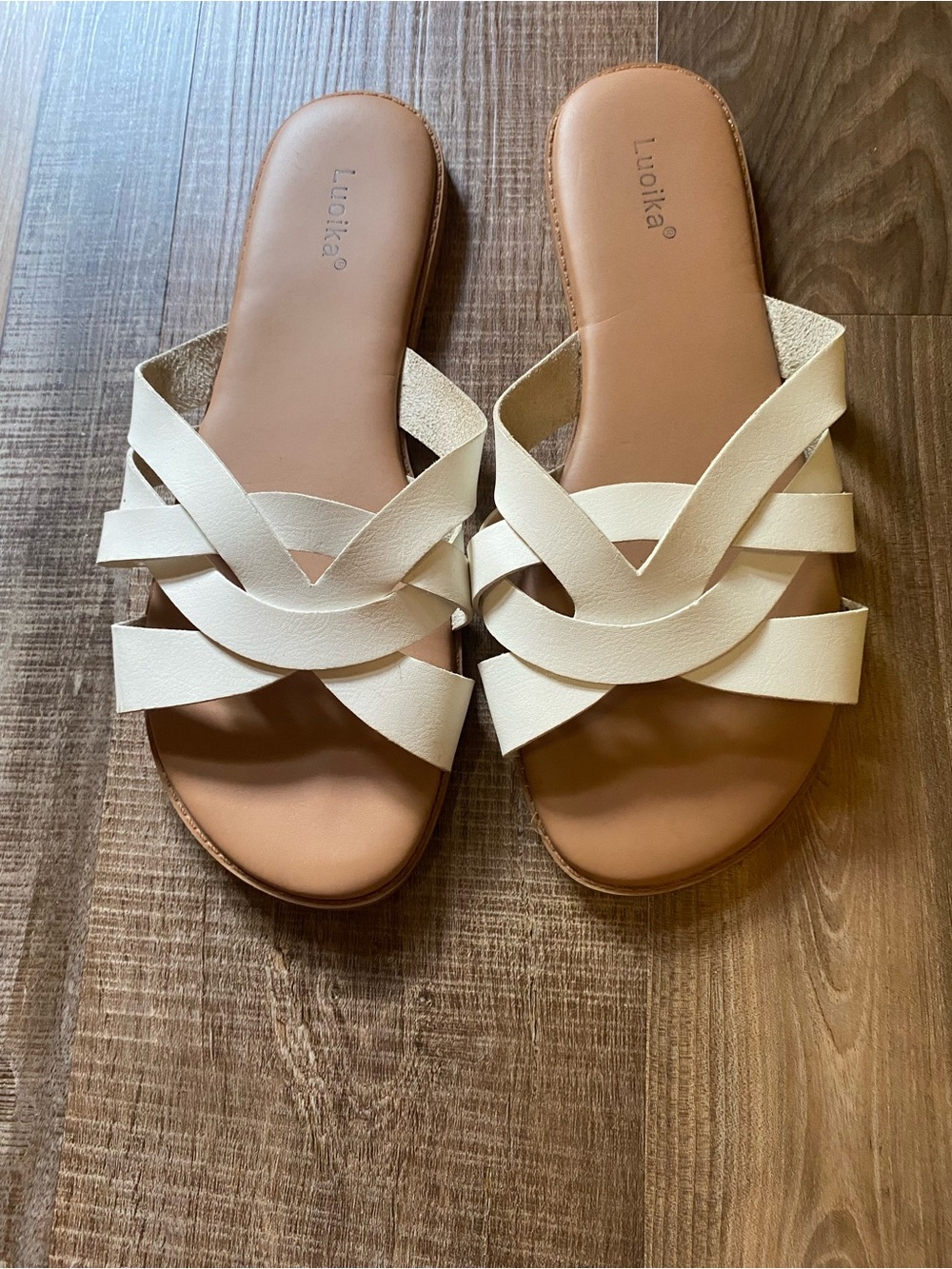 Source Unknown Cream Braided Strap Slide Sandals